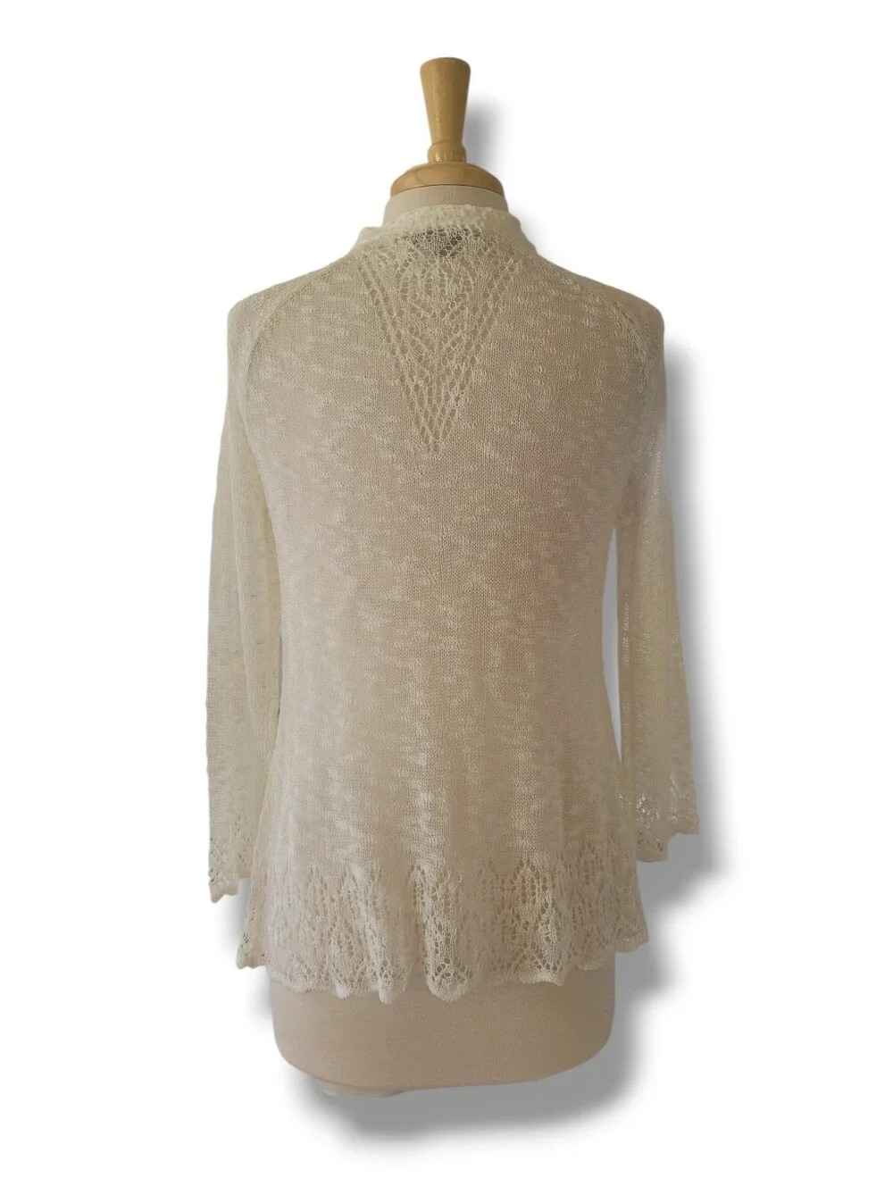 Roz & Ali Crochet Open Front Lightweight Summer Cardigan. Size M